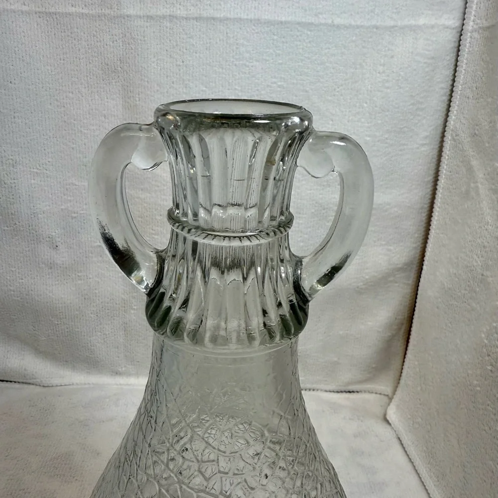 VTG White House Vinegar Bottle Floral Textured Glass Double Handled Pitcher Vase